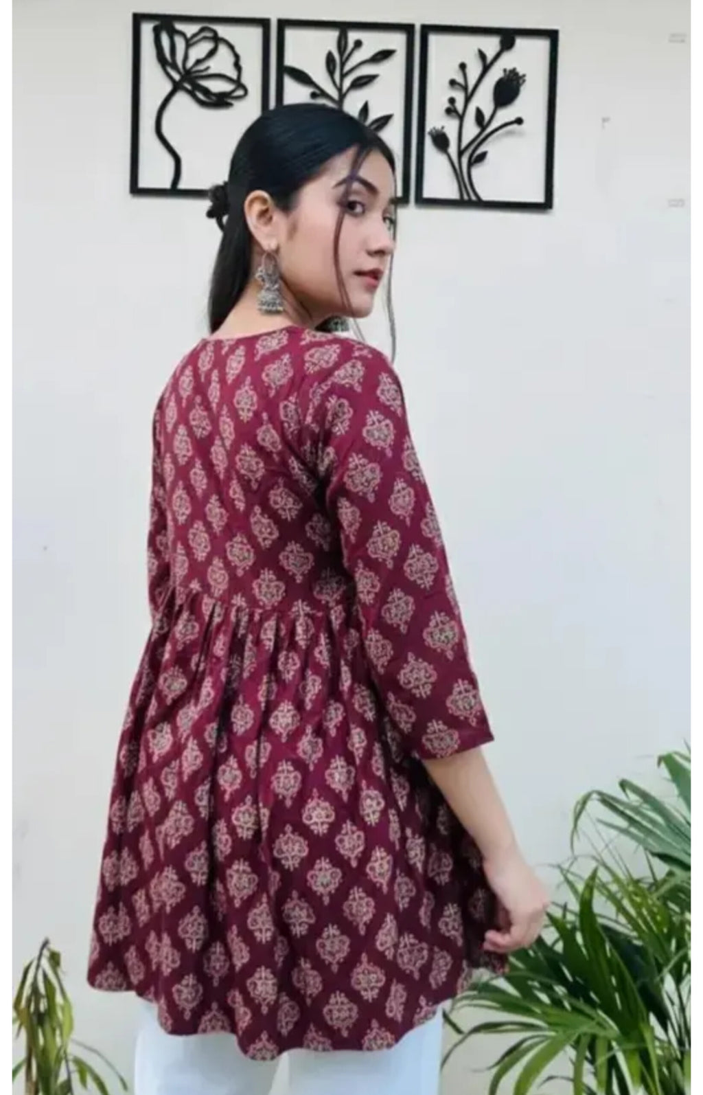 Maroon Flared Printed Kurti