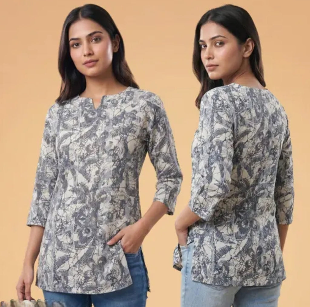 Grey Printed Straight Kurti