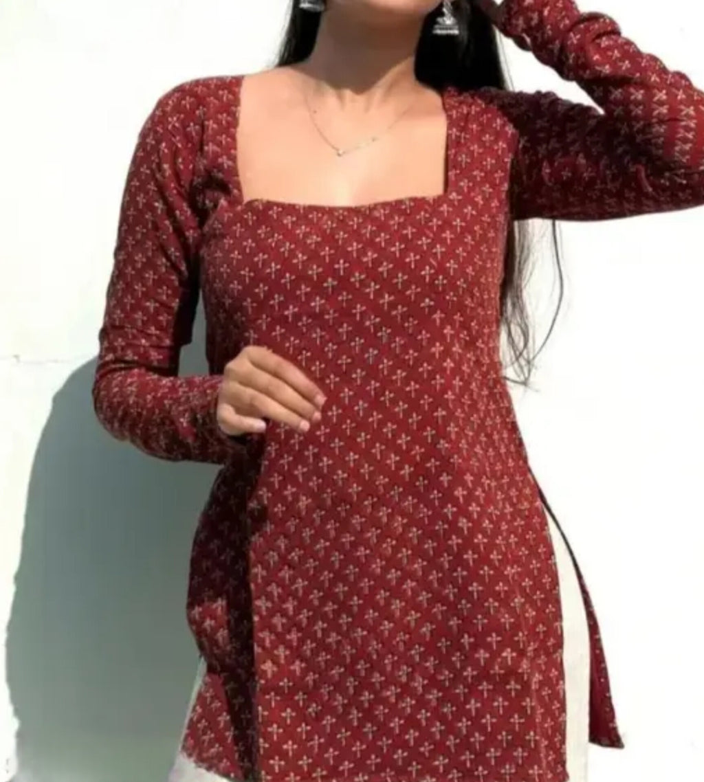 Maroon Printed Side Slit Top