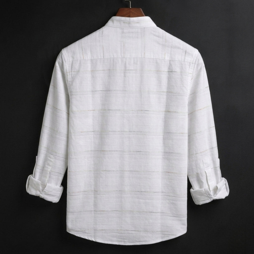 White Mandarin Collar Casual Shirt