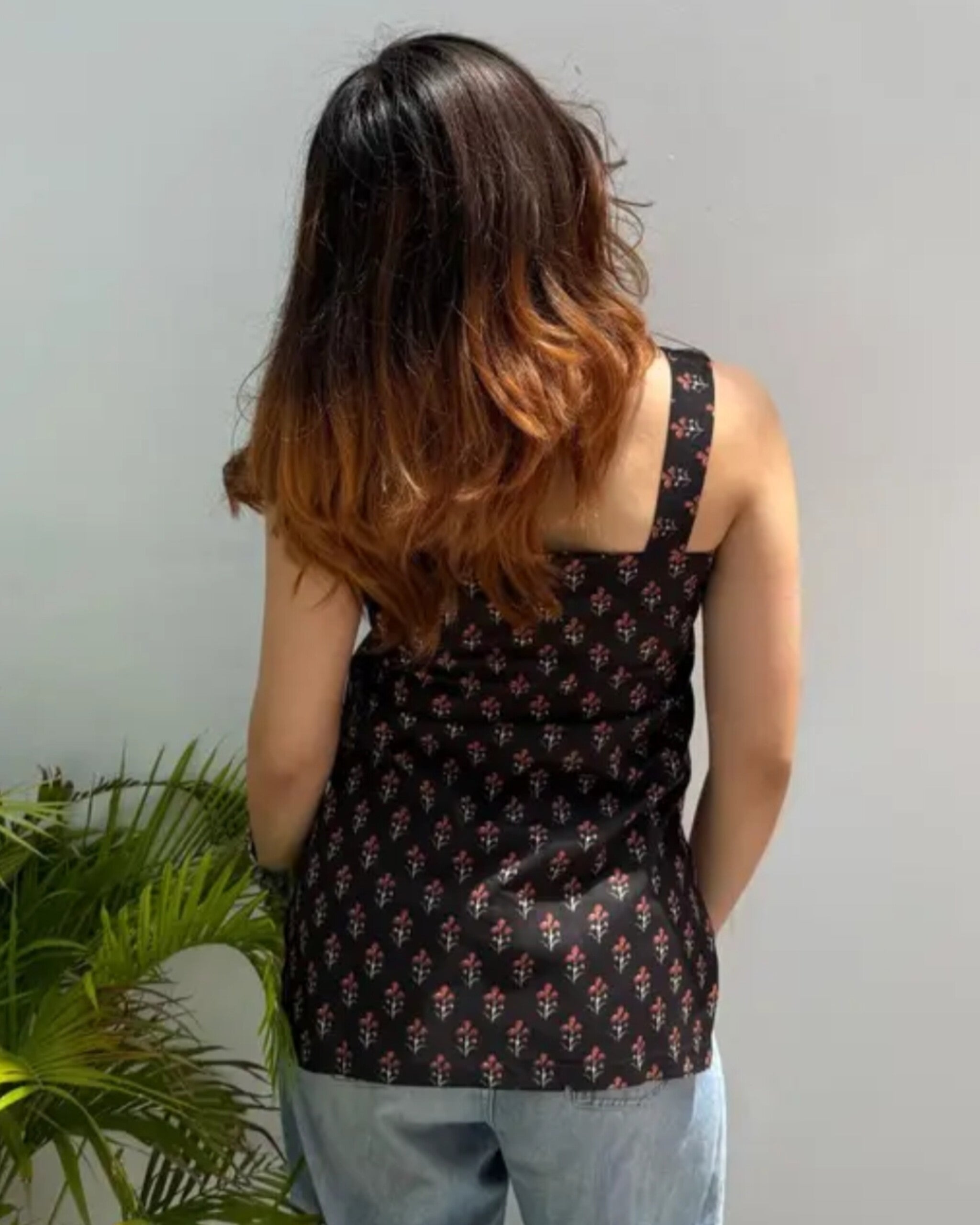 Black Square Neck Peplum Top