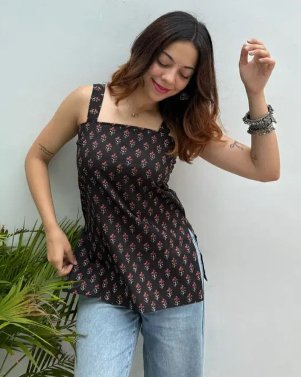 Black Square Neck Peplum Top