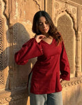 Maroon V-Neck Side Slit Top