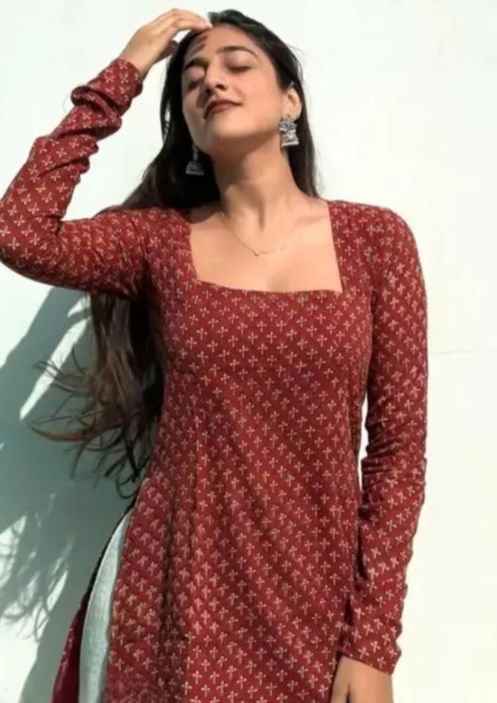 Maroon Printed Side Slit Top