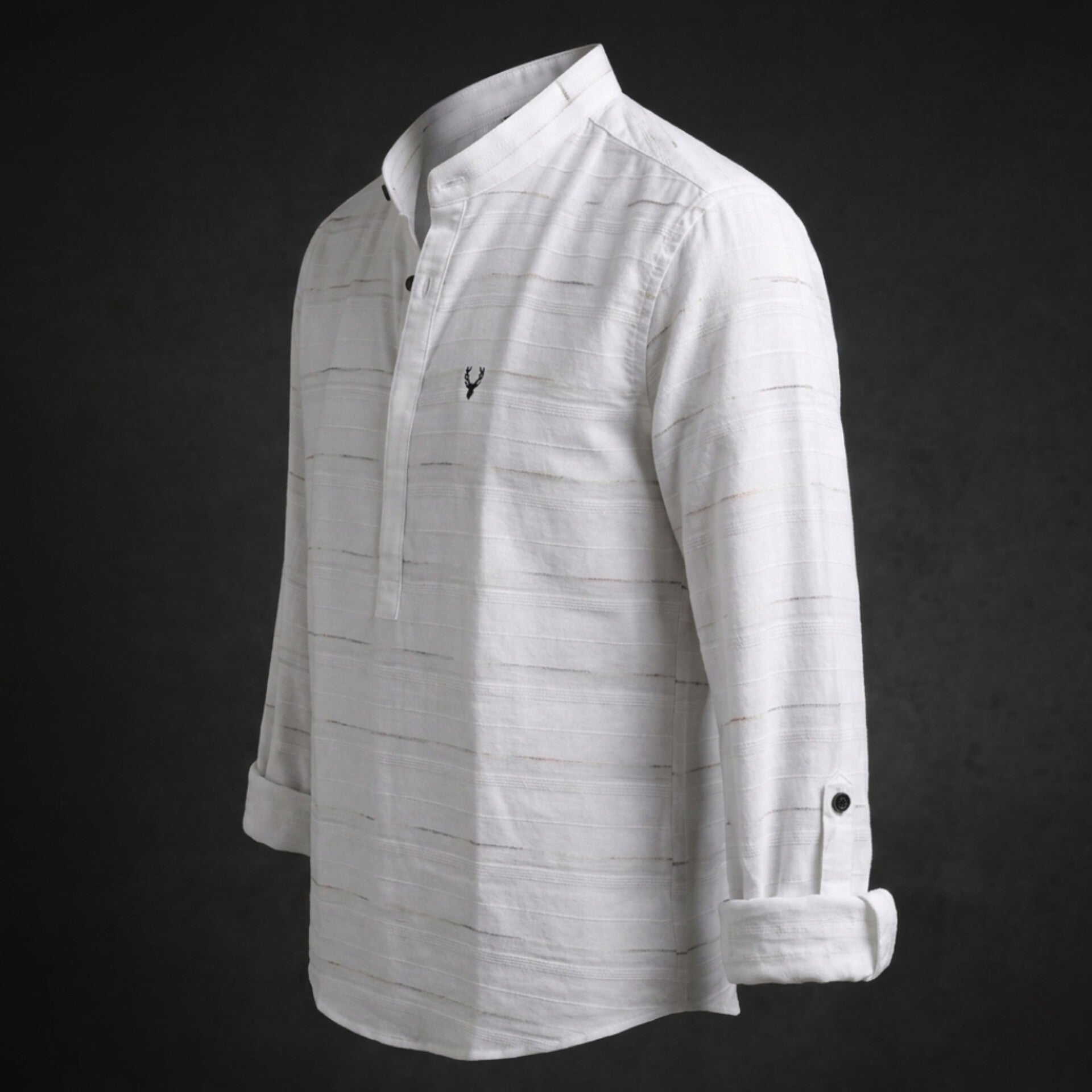 White Mandarin Collar Casual Shirt