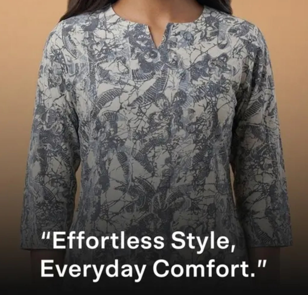 Grey Printed Straight Kurti