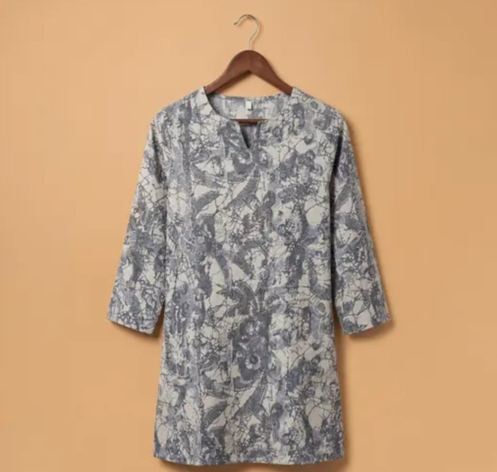 Grey Printed Straight Kurti