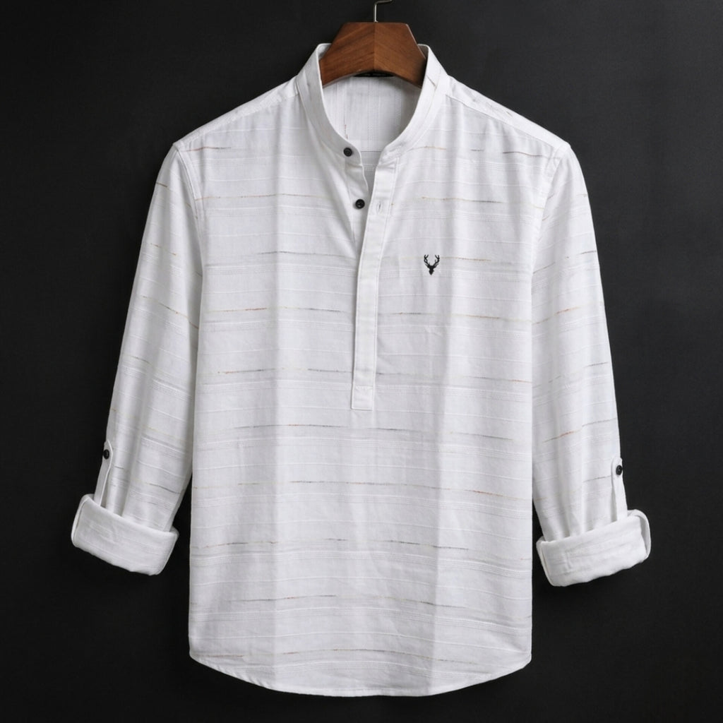White Mandarin Collar Casual Shirt