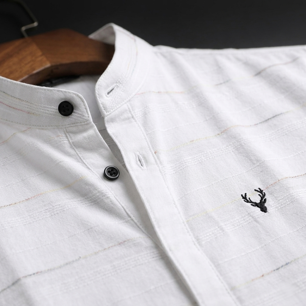 White Mandarin Collar Casual Shirt