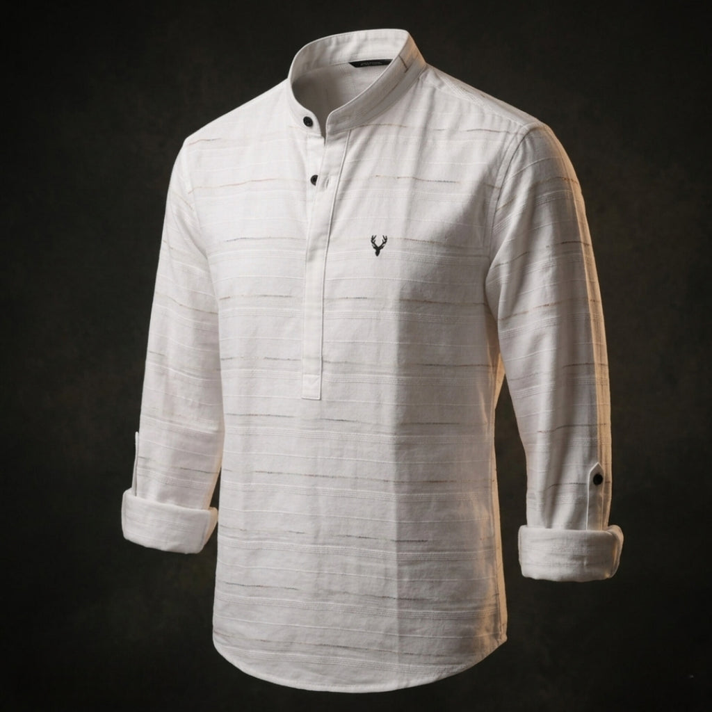 White Mandarin Collar Casual Shirt